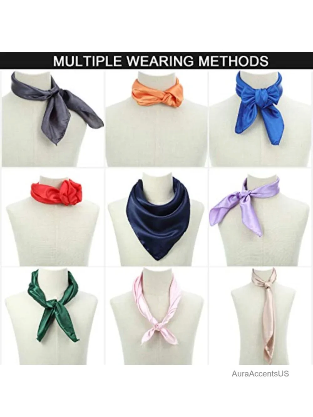 15 Piece Square Neck Scarf Set Small Silk Satin Bandana Hair Wraps